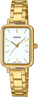 Casio Ladies Rectangle Stainless Steel White Dial Gold Dial Quartz Gold Watch LTP-V009G-7E