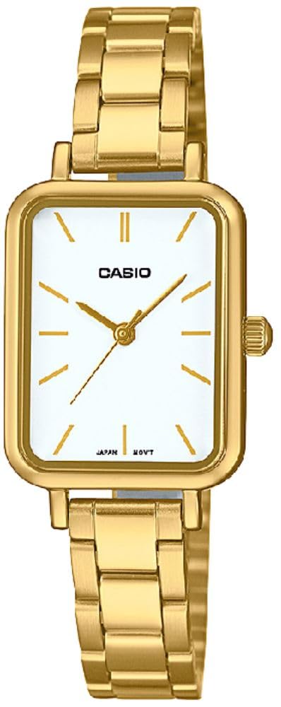 Casio Ladies Rectangle Stainless Steel White Dial Gold Dial Quartz Gold Watch LT