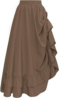SCARLET DARKNESS Womens Steampunk Elastic High Waist Maxi Skirt Adjustable Flounce Skirt Double Layer