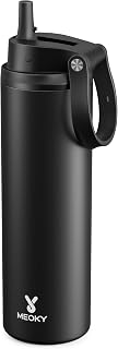 Meoky 24 oz Insulated Water Bottle: Flip-to-Pop Straw, Leak Proof, 24H Cold, Fits in Car Cup Holder, Wide Mouth, BPA-Free, Stainless Steel Water Bottle for Men Travel Sports School, Night