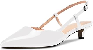 NobleOnly Women's Kitten Low Needle Heel Closed Toe Pointed Toe Pumps Ankle Strap Slingback Office Sandals Clear Dress Cute Shoes