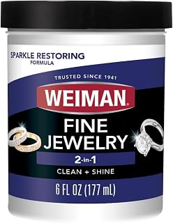 Weiman Fine Jewelry Cleaner Liquid with Cleaning Brush – Restores Shine & Brilliance to Gold, Platinum, Precious Gemstones & Diamond Jewelry, 6 Oz