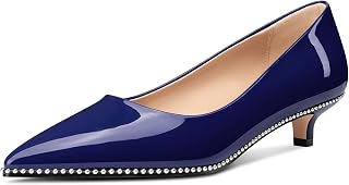 Aachcol Womens Low Heel Pointed Toe Pumps Silver Beaded Kitten Heels Slip-on Comfortable Office Dress Shoes 1.4 Inches Heels
