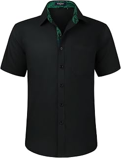 HISDERN Men's Short Sleeve Dress Shirt Regular Fit - Solid Summer Shirt with Chest Pocket S-4XL