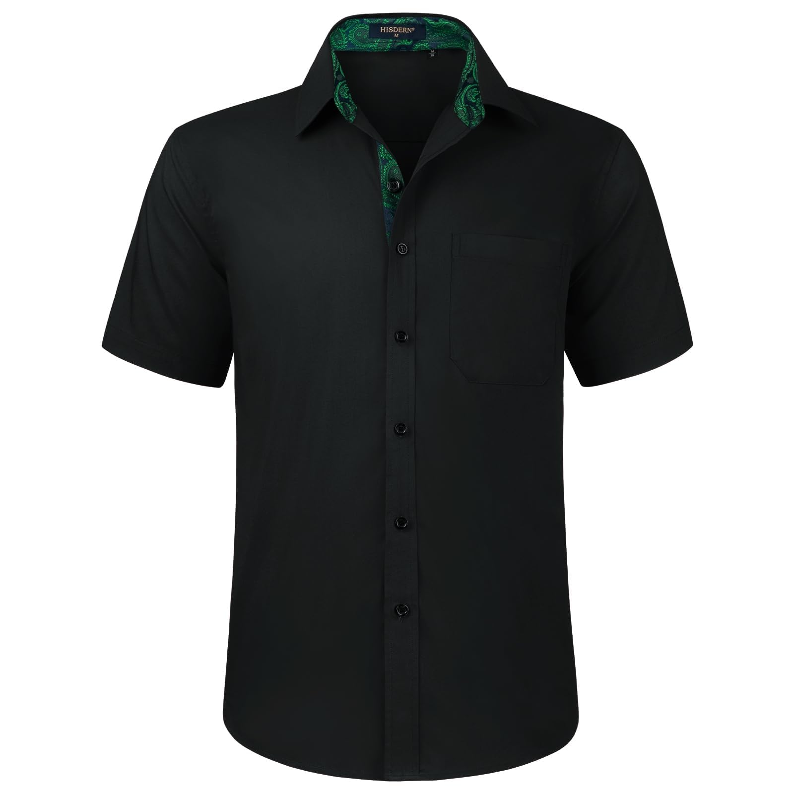 HISDERN Men's Short Sleeve Dress Shirt Regular Fit - Solid Summer Shirt with Che