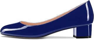CASTAMERE Chunky Wide Low Kitten Heel Round Closed Toe Pumps Slip-on Cute Classic Dress Shoes