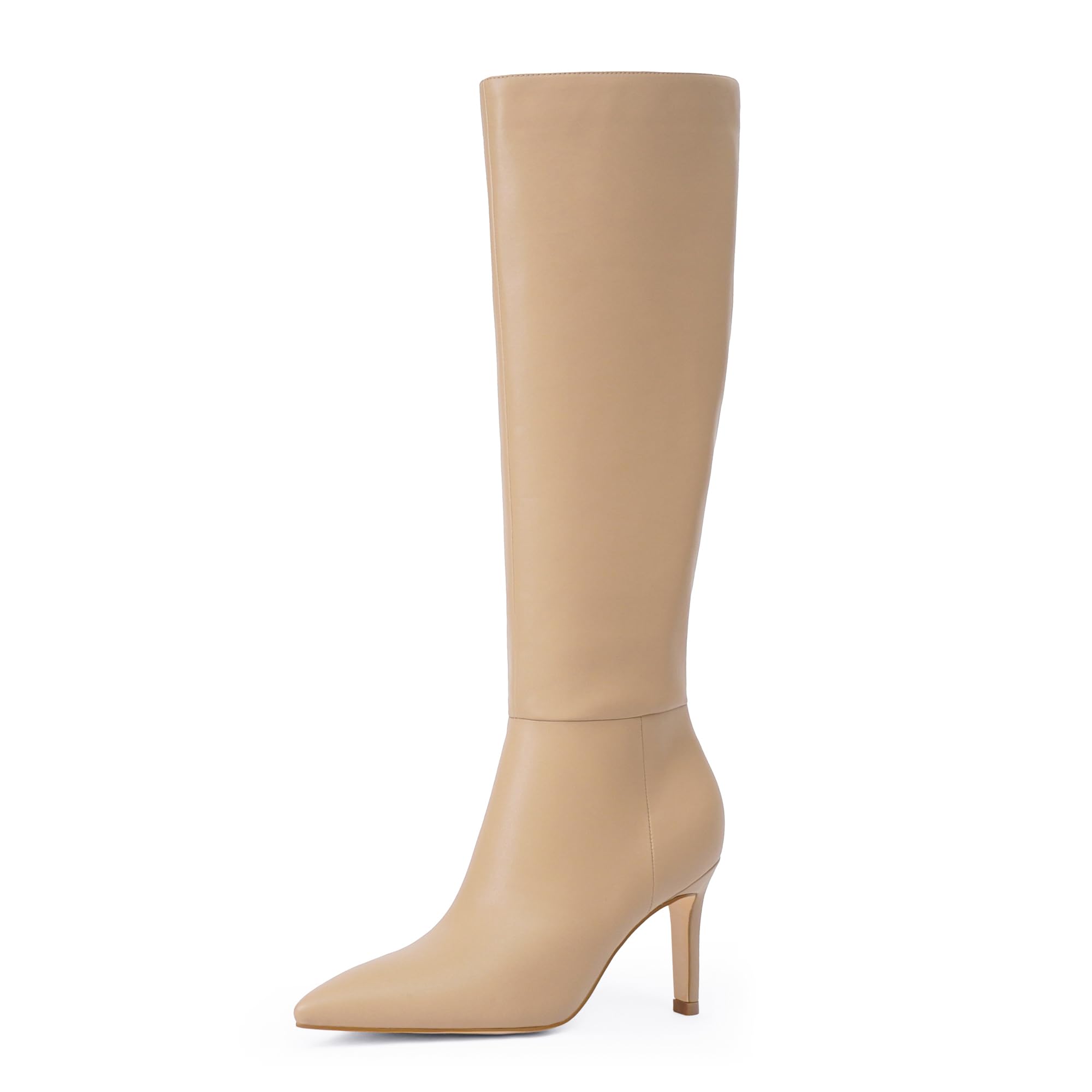 Easyfox Ladies Knee High Boots Pointed Toe High Shaft 3" Stiletto Heel Long Side