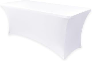 Obstal 8ft Stretch Cover for Standard Folding Tables Universal Rectangular Table Cover Protector for Wedding Banquet Party White 96" Length x 30" Width x 30" Height