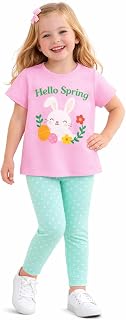 HILEELANG Toddler Little Girls 2-7T Easter Spring Bunny Graphic Tee and Leggings Outfit Set