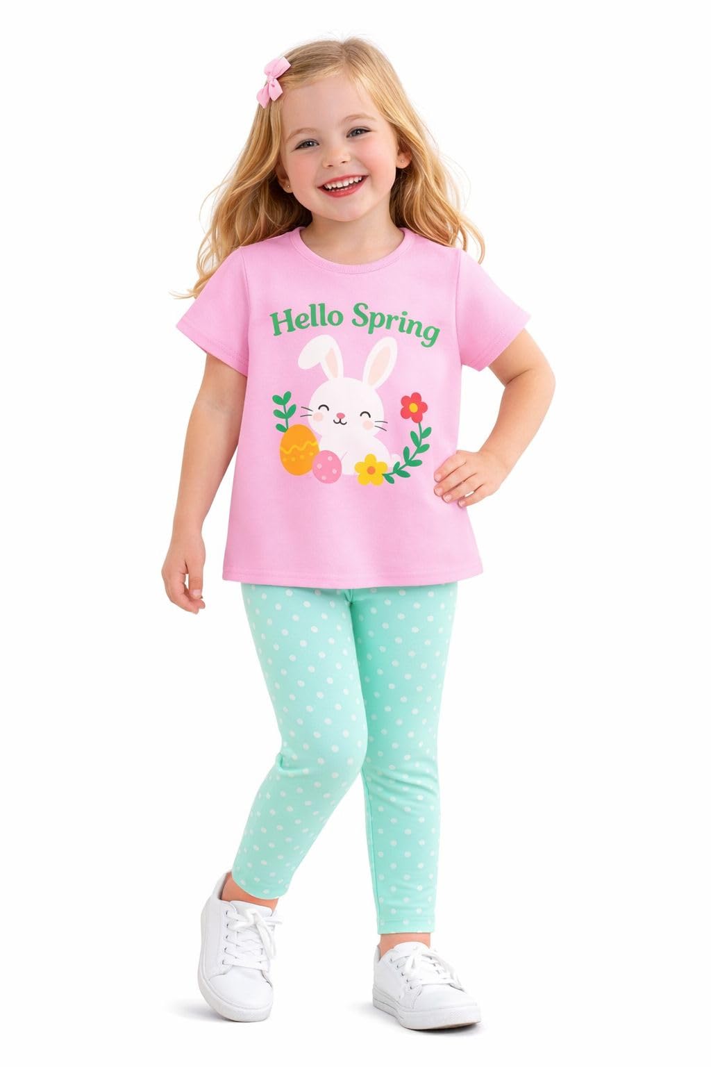 HILEELANG Toddler Little Girls 2-7T Easter Spring Bunny Graphic Tee and Leggings