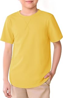 Haloumoning Kids Short Sleeve Shirts Summer Round Neck Curved Hem Tunic Top T-Shirt Basic 5-14 Years
