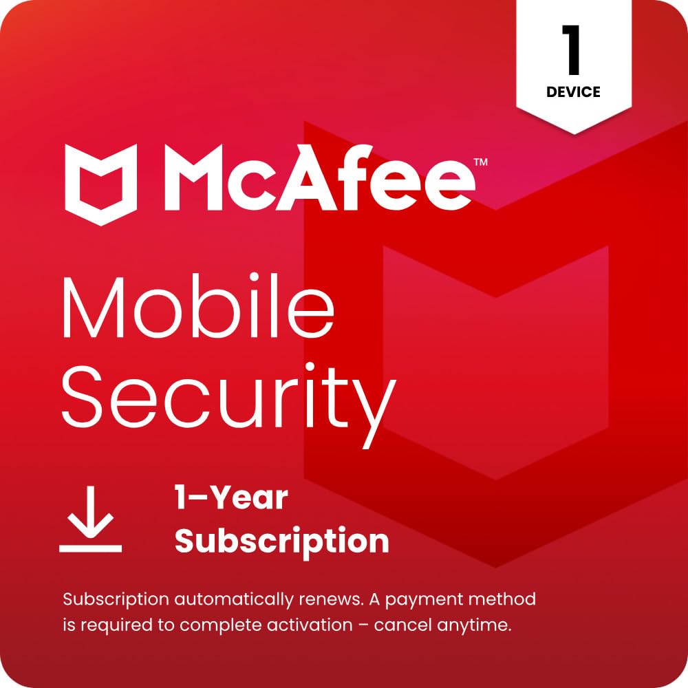 McAfee Mobile Security Antivirus Software 2026, 1 Cellphone | Auto-Renews | 1-ye