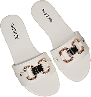 Flat Sandals for Women Black Open Toe Sandals with Gold Chain Buckle Casual Slip On Summer Sandals for Women