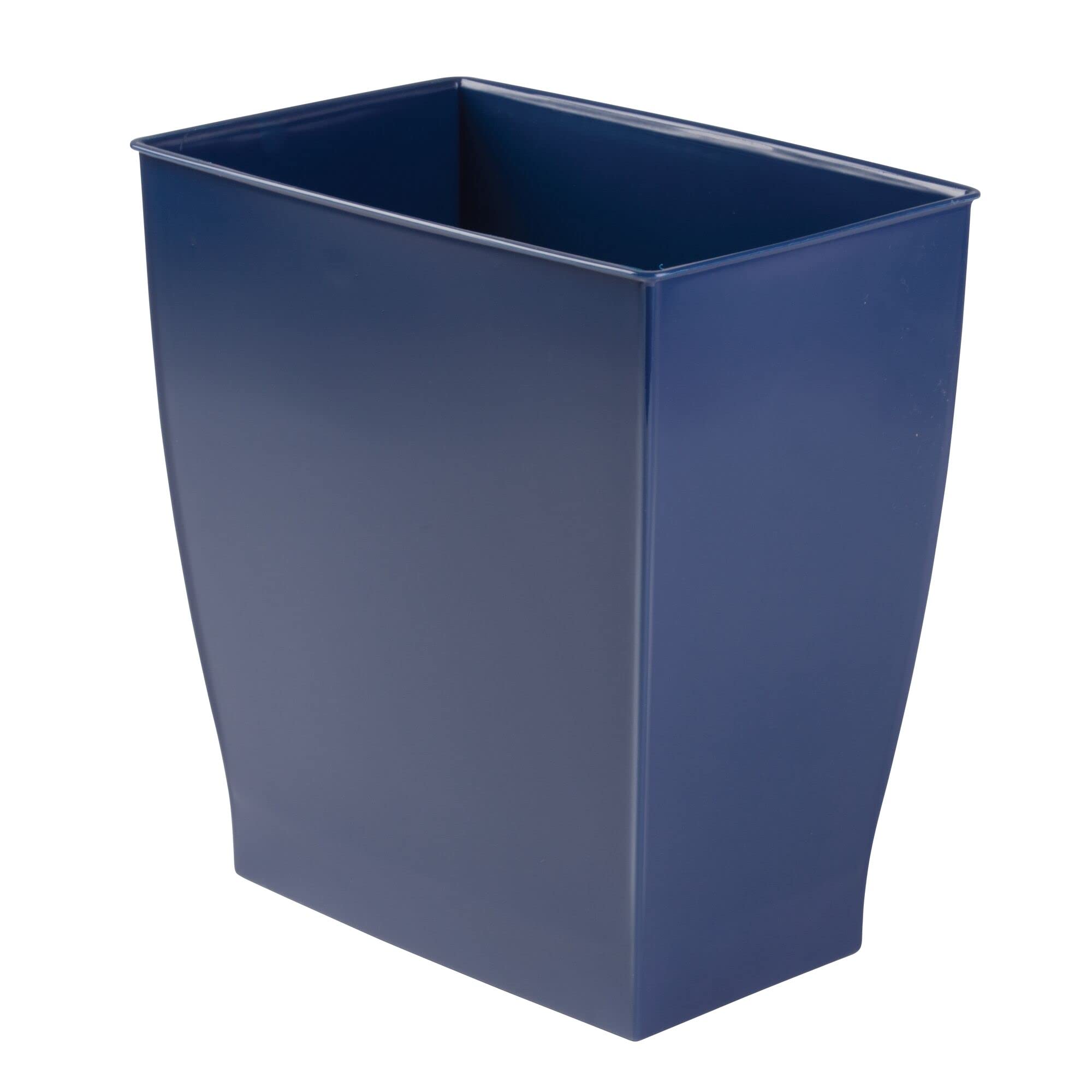 iDesign Small Plastic Bathroom Trash Can, Navy Blue | Slim Rectangle, For Bedroo