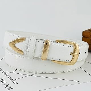 Women Leather Belt for Jeans Pants Dress Fashion Adjustable Elastic Belt with Gold Buckle