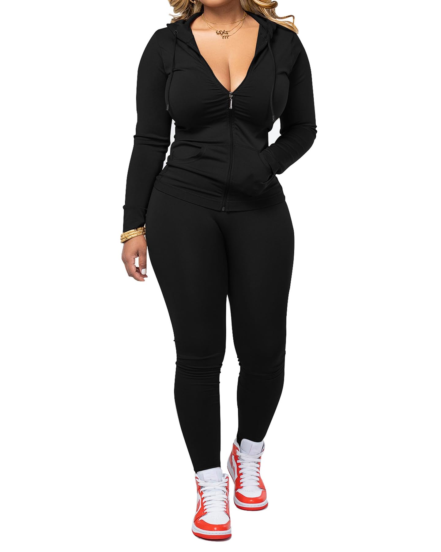 PINSV Women's 2 Piece Tracksuit Zip Hoodie and Leggings