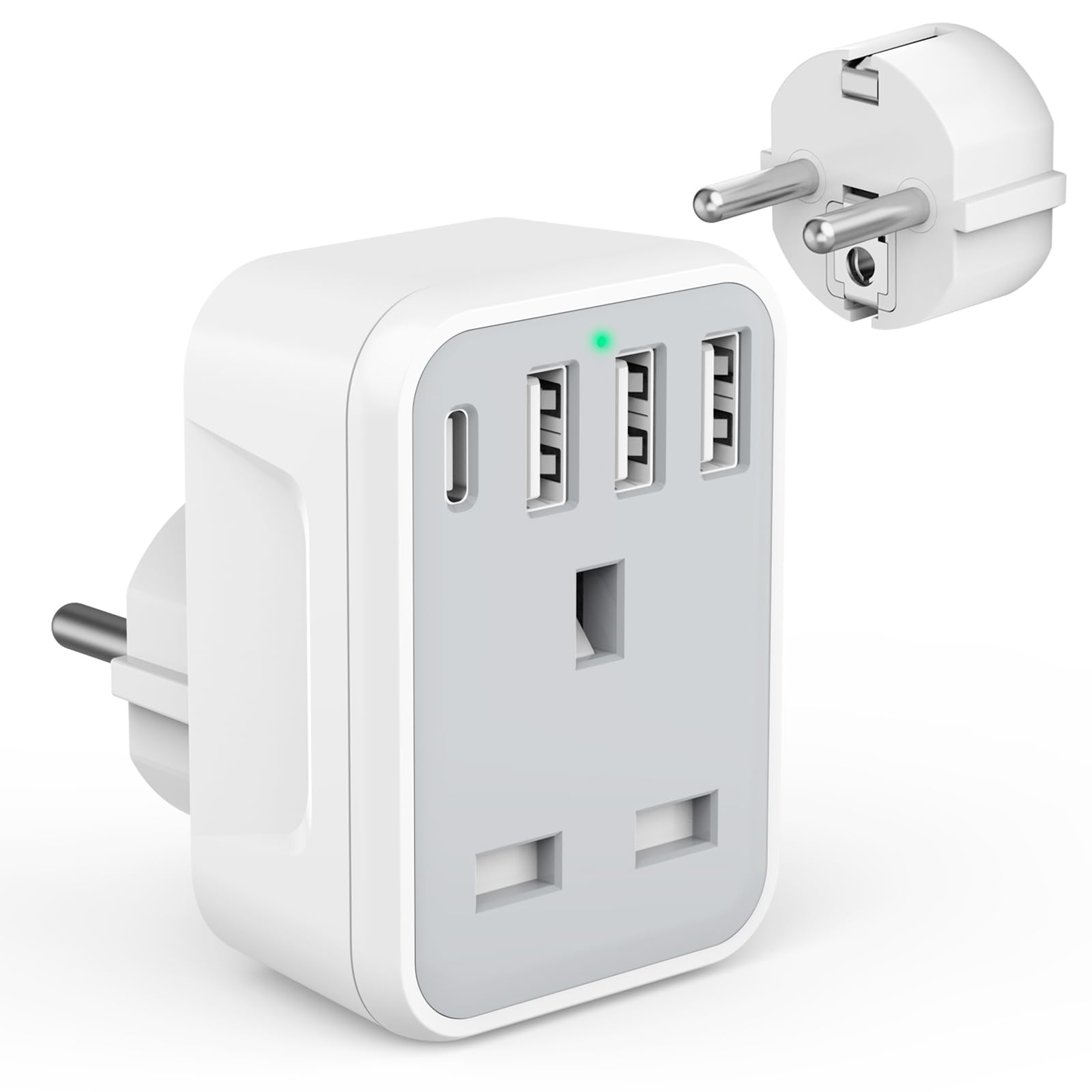 UK to European Travel Adaptor with 4 USB Charging Ports(1 USB C), Europe to UK P