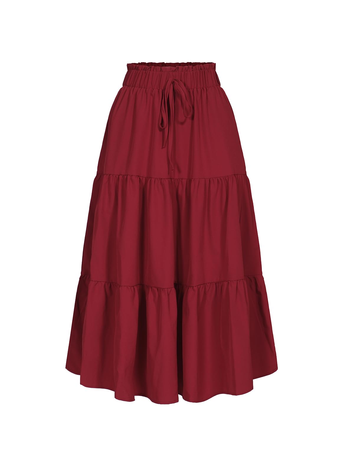 MSLG Women's High Elastic Waist Midi Skirt Casual Summer Trendy Tie Front Flowy 