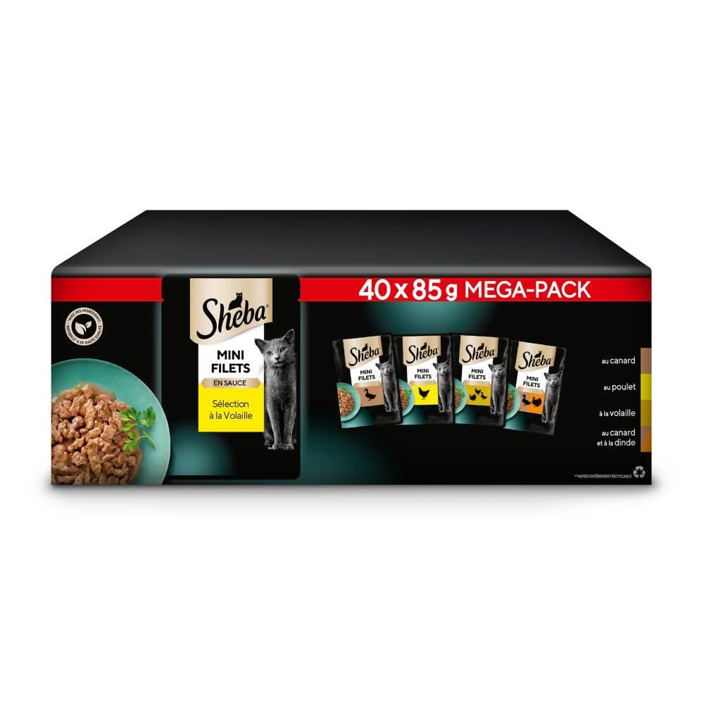 SHEBA Mini Fillets – Fresh Sauce, Poultry Selection for Adult Cats – 40 x 85 g