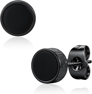 FaithHeart Men's 925 Silver Earrings, Hypoallergenic Metal, Onyx, Small Size, One Ear, Men's, Viking Style, Birthday Gift
