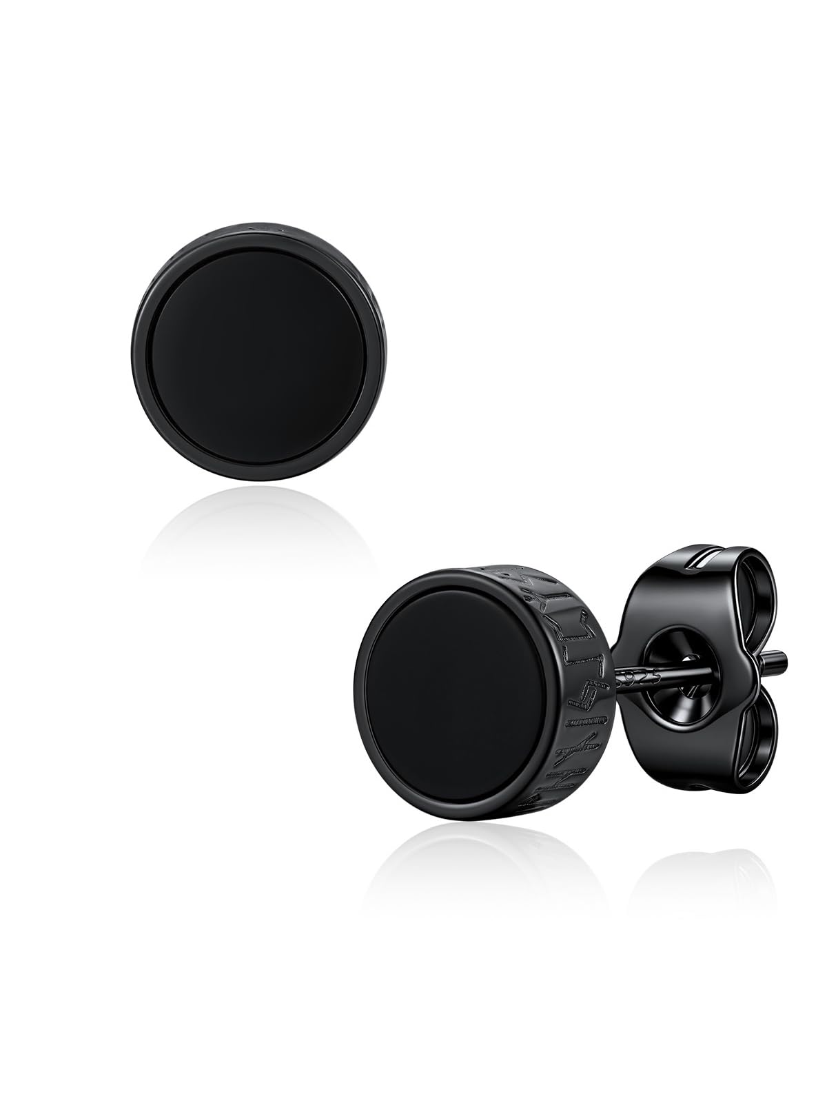 FaithHeart Men's 925 Silver Earrings, Hypoallergenic Metal, Onyx, Small Size, On