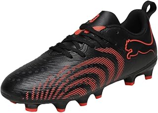 PUMA Future 9 Play FG/AG JR Football Boot, Black-Incandescent Red, Strong Grey, Size 36, PUMA Black Bright Red Strong Grey, 34.5 EU / 34.5 EU