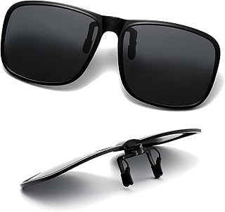 SULIVES Polarized Clip On Sunglasses for Men Women, Anti-Glare UV400 Protection Flip Up Sunglasses for Driving Travel Outdoor Sport, Black