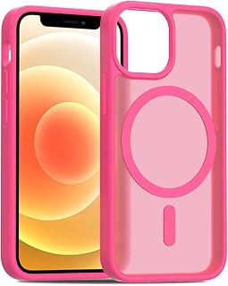 PinLiSheng Magnetic Case for iPhone 13 Mini & iPhone 12 Mini Military Drop Protection Compatible with Magsafe Shockproof Thin Translucent Matte Hot Pink