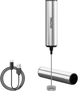 GRIFEMA Milk Frother Handheld Rechargeable Electric Coffee Mixer, Metallic Silver