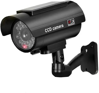 Saikiot Solar Powered Fake Security Camera, Easy to Install with Red Light LED Light Flashing and Warning for Indoor/Outdoor