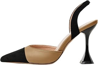 Coutgo Zapatos de fiesta con tacón de aguja para mujer, zapatos de fiesta, Caqui / negro, 40.5 EU