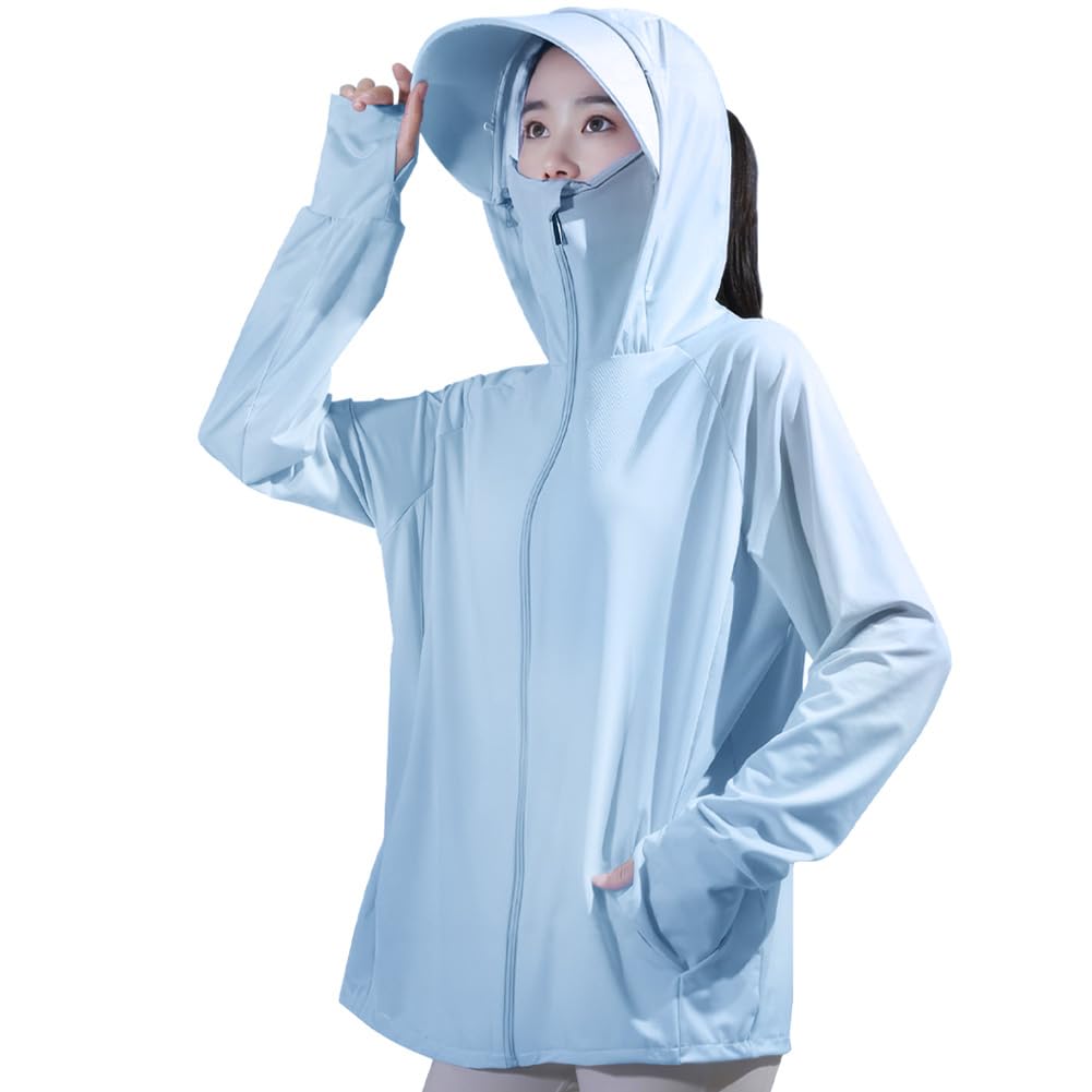 DMFU Women's Rash Guard Hoodie, Cool Touch, UV Protection, UPF 50+ 360-Degree UV