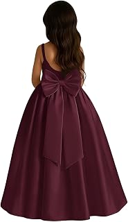 Satin Flower Girl Dress with Big Bow Elegant Sleeveless A-Line Ball Gowns Formal Communion Wedding Party Dresses