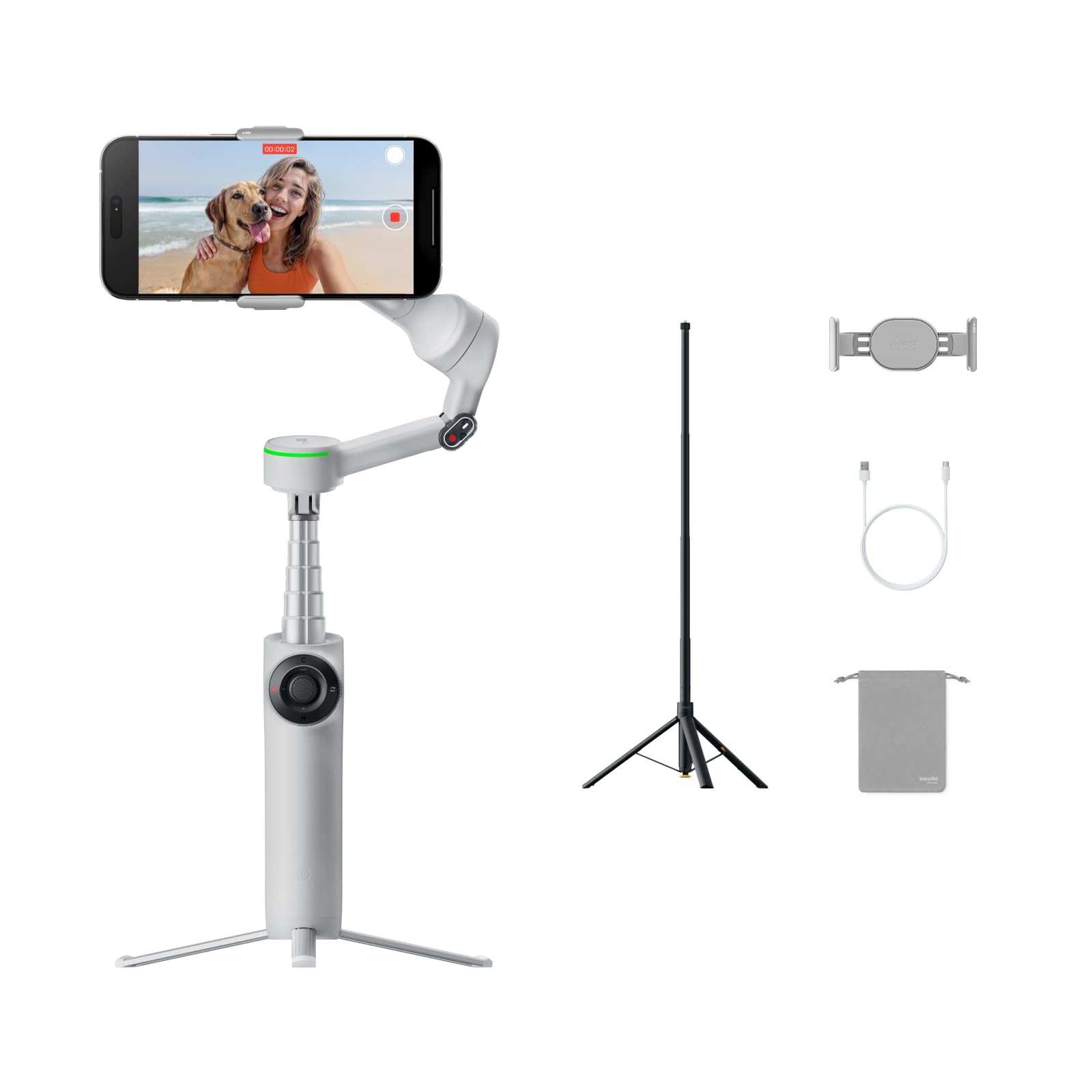 Insta360 Flow 2 Pro Sports Bundle Stone Grey – Foldable AI Phone Gimbal, 3-Axis 