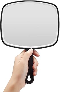 OMIRO Hand Mirror, Black Handheld Mirror with Handle, 9.6" L x 6.3" W | Salon Mirror,Hand Mirrors with Handle,Hand Mirror for Men＆Women,Barber Accessories,Medium,Black