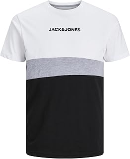 JACK & JONES Men's Plus Size Collar Block Tee with Logo Print Crew Neck Style JJEREID.