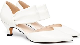 Coutgo Women's Low Kitten Heel Dress Shoes Lace Toe Slip On Ankle Strap Neckline Elegant Party Wedding Pumps