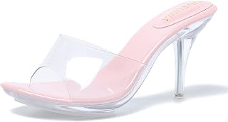 LIURUIJIA Women's Clear Mule Heels Open Toe Slip On Sandals