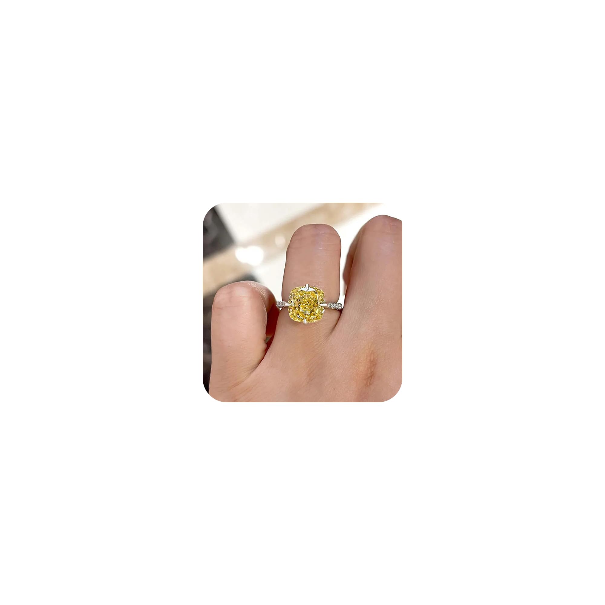 Yellow Stone Ring Cubic Zirconia Square Yellow Crystal Engagement Princess Rings