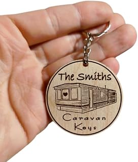 Personalised Static Caravan Keyring Gift Laser Engraved with Name Ideal birthday present or stocking filler