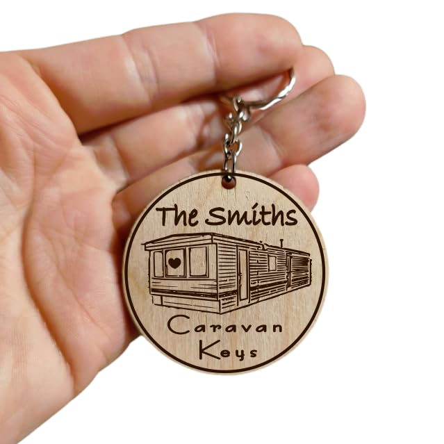 Personalised Static Caravan Keyring Gift Laser Engraved with Name Ideal birthday