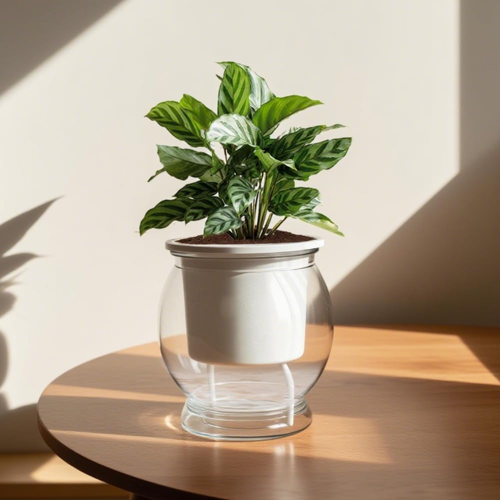1pc Self Watering Flower Pot Transparent Round Resin Planter Home Bedroom Plants