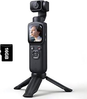 Lmzour 4K Vlogging Camera, Pocket Digital Camera, 330° Rotating Lens | Auto subject framing and WiFi sharing for YouTube, TikTok and travel, includes 16GB card, mini tripod and carrying bag