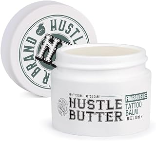 Hustle Butter Fragrance Free Tattoo Aftercare 1oz Travel Size Tattoo Balm, Unscented Vegan Tattoo Butter and Healing Cream for Sensitive Skin, Moisturizer That Brightens Old Ink, No Petroleum