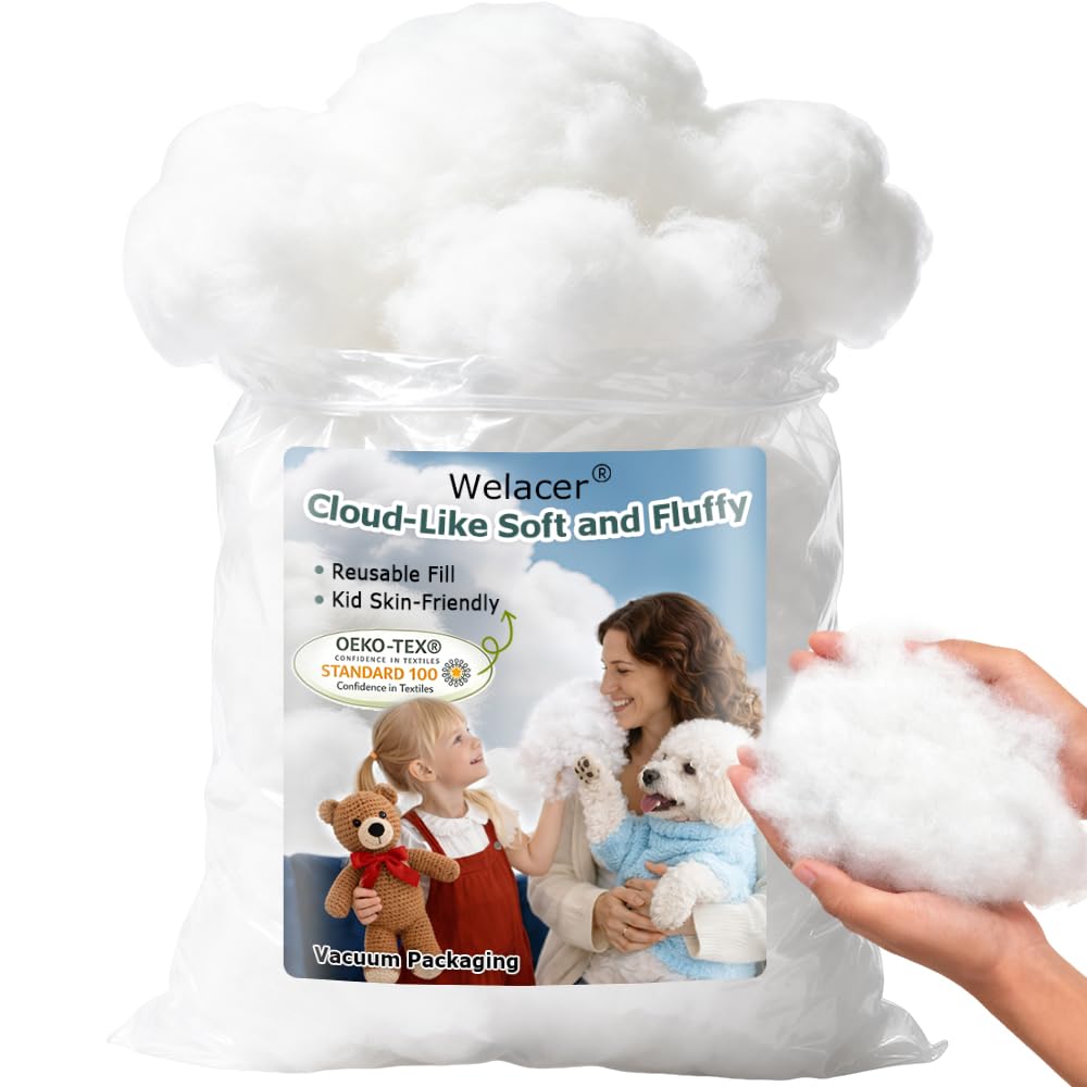 Welacer Polyfill Stuffing, 2.3lb Premium Fiber Fill for DIY Crafts | Fluffy Whit