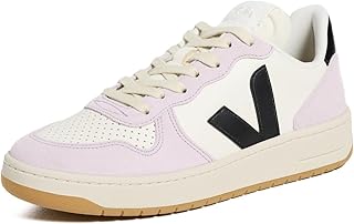 Veja V-12 Sneaker in White Leather with Pink Suede Logo
