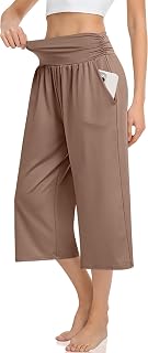 TARSE Womens Capris Lounge Yoga Pajama Cropped Pants Casual Wide Leg with Pockets Elastic Waist Workout Sweat Pants Summer