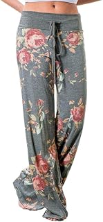 iniber Women's Floral Wide Leg Pajama Pants Casual Yoga Palazzo Drawstring Loose Trousers
