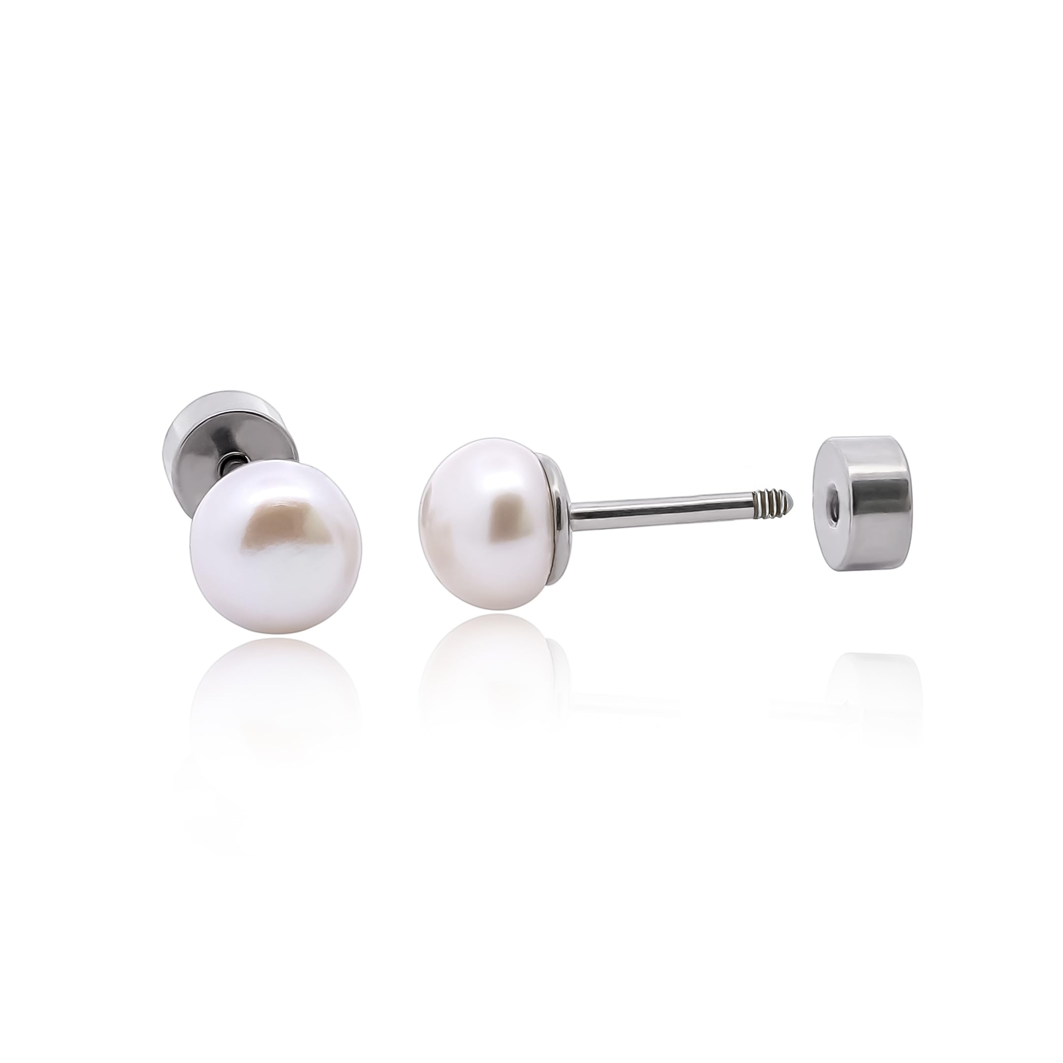 limerencia Hypoallergenic F136 Titanium Screw In Cubic Zirconia Pearl Ball Opal 