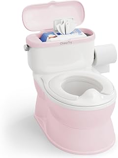 CheerTry 2-in-1 Toddler Potty Training Toilet with Detachable Training Seat | Large Potty Chair, Realistic Flushing Sound for Boys &amp; Girls Ages 1-3 with Wipes Storage, Toilet Paper Holder - Pink